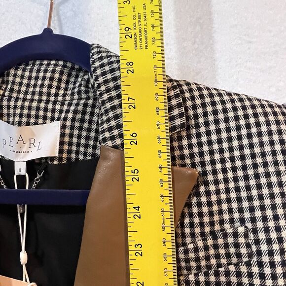 NEW Pearl Womens Blazer 8 Check $545 Leather Detail Equestrian - Picture 5 of 8